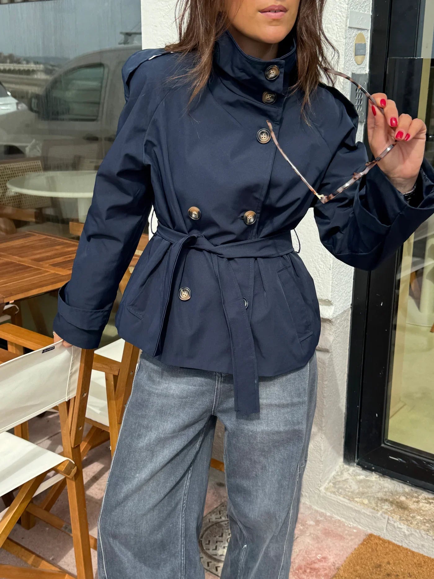 Alden Trench Coat - Navy Blue