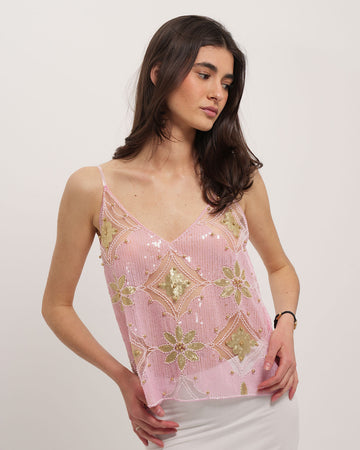 Venecia Embellished Top - Baby Pink