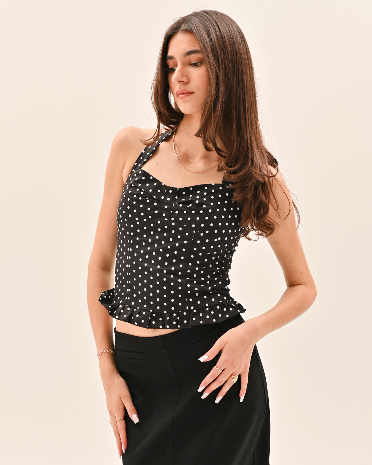 Athena Polka Dot Top - Black