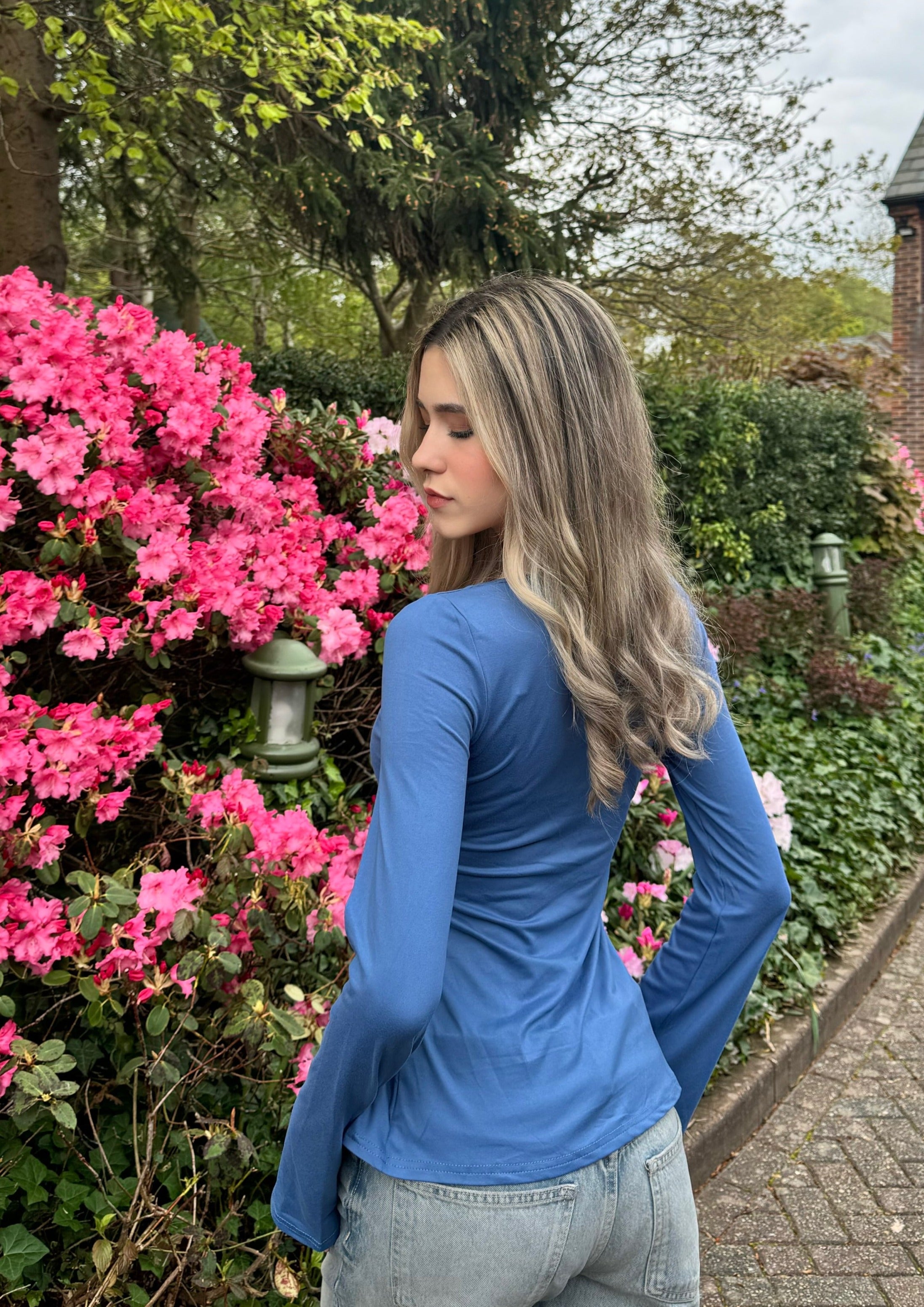 Estella Tie Front Long Sleeve Top - Navy Blue